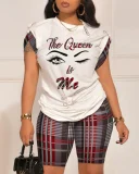 Plus Size Letter Print Short Sleeve Short Suit GSRX-9043