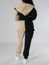 Contrast Color Patchwork Sport Hooded Two Piece Pants Set GWSF-383799773
