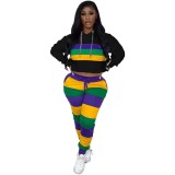Sport Stripe Print Hooded Two Piece Pants Set GYXF-9099