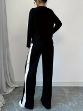 Contrast Color Long Sleeve Two Piece Pants Set GRNH-2858