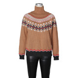 High-Neck Contrast-Color Knit Top Sweater ZSD-0348