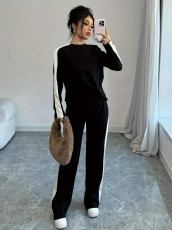 Contrast Color Long Sleeve Two Piece Pants Set GRNH-2858