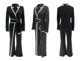 Color Block Long Sleeve Tie Up Jumpsuit QYMF-3249