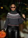 High-Neck Contrast-Color Knit Top Sweater ZSD-0348
