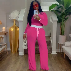 Contrast Color Long Sleeve Pants Suit QYMF-3158