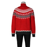 High-Neck Contrast-Color Knit Top Sweater ZSD-0348