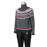 High-Neck Contrast-Color Knit Top Sweater ZSD-0348