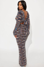 Fashion Long Sleeve Knits Two Piece Skirts Set QXTF-8512