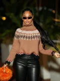 High-Neck Contrast-Color Knit Top Sweater ZSD-0348
