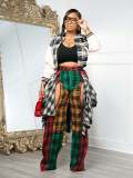 Plaid Print Thickened Patchwork PU Leather Jacket CM-9535
