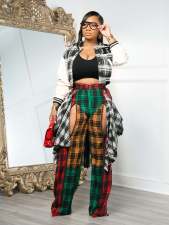 Plaid Print Thickened Patchwork PU Leather Jacket CM-9535