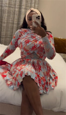 Long Sleeve Print Two Piece Skirt Set GCNE-73128