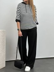 Stripe Half Sleeve Hoodies Pants Loose Suit GWSF-T109082348