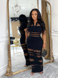 Mesh Patchwork Short Sleeve Maxi Dress BMF-TW760