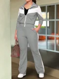 Contrast Color Sports Zipper Two Piece Pants Set GWSF-T814872942