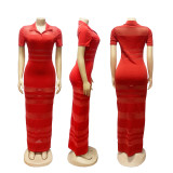 Mesh Patchwork Short Sleeve Maxi Dress BMF-TW760