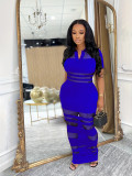 Mesh Patchwork Short Sleeve Maxi Dress BMF-TW760