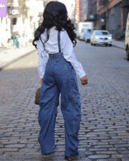 Plus Size Fashion Multi-pockets Denim Jumpsuit GAKF-A40304