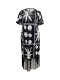 Plus Size V Neck Tassel Loose Print Maxi Dress GWSF-T502855095