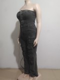 Plus Size Wrap Chest Denim Loose Jumpsuit GAKF-A40707