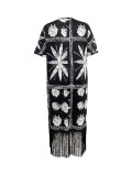 Plus Size V Neck Tassel Loose Print Maxi Dress GWSF-T502855095