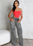 Casual Zipper Denim Overalls Jumpsuit GAKF-A50601