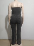 Plus Size Wrap Chest Denim Loose Jumpsuit GAKF-A40707