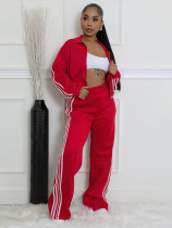 Stripe Patchwork Zipper Thickened Pants Suit BMF-TW562