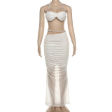 Pearl Halterneck Tops Long Skirt Mesh Set XEF-K25D81951