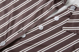 Stripe Long Sleeve Lapel Shirt Skirt Suit DLSF-K25S83017