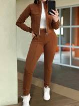 Solid Color Zipper Two Piece Pants Set GWSF-T189343150