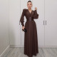 Retro Waist Cincher V-Neck Long-Sleeve Maxi Dress XEF-K25D83120