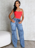 Casual Zipper Denim Overalls Jumpsuit GAKF-A50601