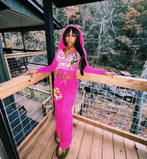 VIP1 Letter Print Hooded Long Sleeve Pants Suit GMOY-XS0023