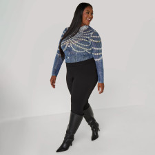 Plus Size Print Long Sleeve Tops NNWF-8141