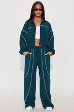 Color-blocked Stand-up Collar Two Piece Pants Set YD-8839
