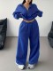 Plus Size Solid Color Zipper Loose Two Piece Pants Set GAWE-6722