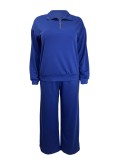 Plus Size Solid Color Zipper Loose Two Piece Pants Set GAWE-6722
