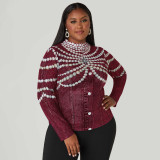 Plus Size Print Long Sleeve Tops NNWF-8141