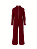 Plus Size Stripe Patchwork Zipper Two Piece Pants Set ZDF-33306
