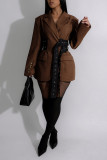 Tie Up Patchwork Long Sleeve Blazer AIL-337