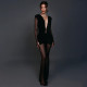 Mesh Pleated Deep V Neck Jumpsuit SHD-9571