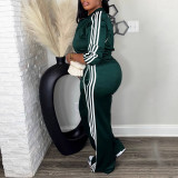 Plus Size Stripe Patchwork Zipper Two Piece Pants Set ZDF-33306