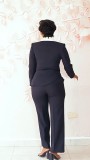 Plus Size Contrast Color Blazer Pant Suit NY-3755