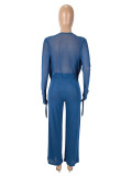 Mesh Long Sleeve Tops Two Piece Pants Set SHD-9570