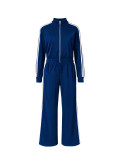 Plus Size Stripe Patchwork Zipper Two Piece Pants Set ZDF-33306