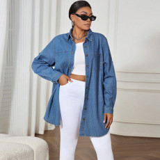 Plus Size Long Sleeve Lapel Denim Shirt GDAM-218806