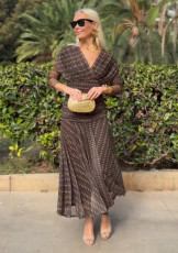 Bohemian Print V-Neck Mesh Maxi Dress GRNH-28852