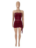 Wrap Chest Leather Patchwork Two Piece Skirt Set SHD-9797