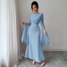 Mesh Patchwork Solid Color Fishtail Dress GZJF-10187